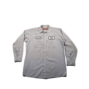 Red Kap‎ Shirt Striped Button Up Men Sz L Embroidered Brookhaven Country Club